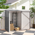 Outdoor 3.3' x 3.4' Lean-to Garden Storage Shed, Galvanized Steel Tool House with Lockable Door for Patio, Gray