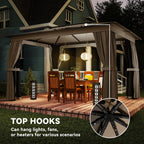 10' x 12' Outdoor Patio Gazebo, Soft Top Gazebo Canopy Shelter with Curtains, Netting, Steel Frame, Hooks, Khaki