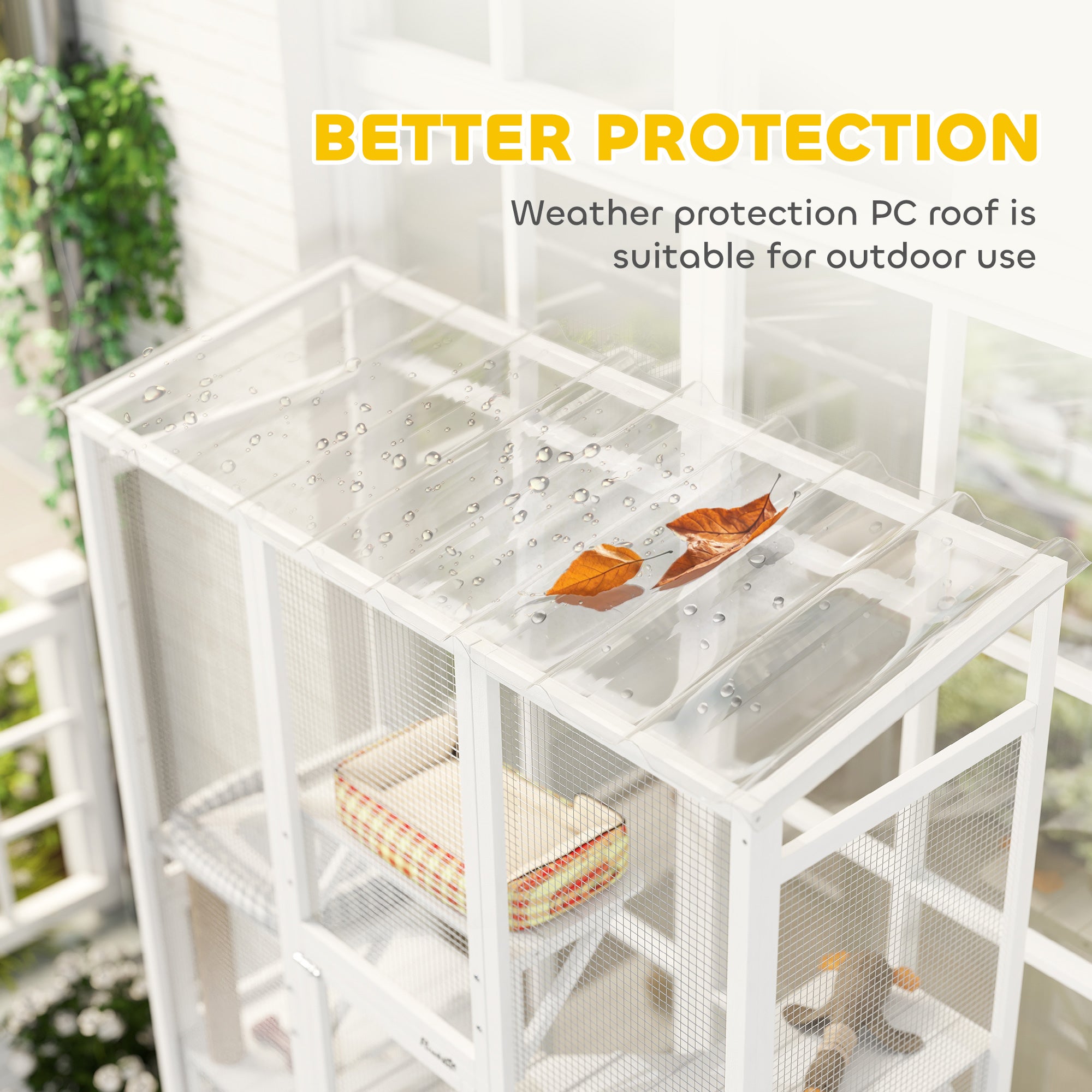 Outdoor Catio Cat Enclosure, Large Wooden Cat House with 6 Jumping Platforms, Scratching Post, 2 Ramps, for 2-3 Kittens