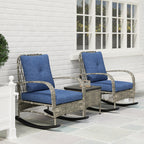 3 Piece Wicker Patio Furniture Set, Outdoor PE Rattan Rocking Chairs with Coffee Table, Cushions for Porch, Gray