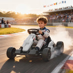 24V Electric Go Kart with Dual 150W Motors, Adjustable Seat & 11.2MPH High Speed, Slow Start, 5-Point Harness, White