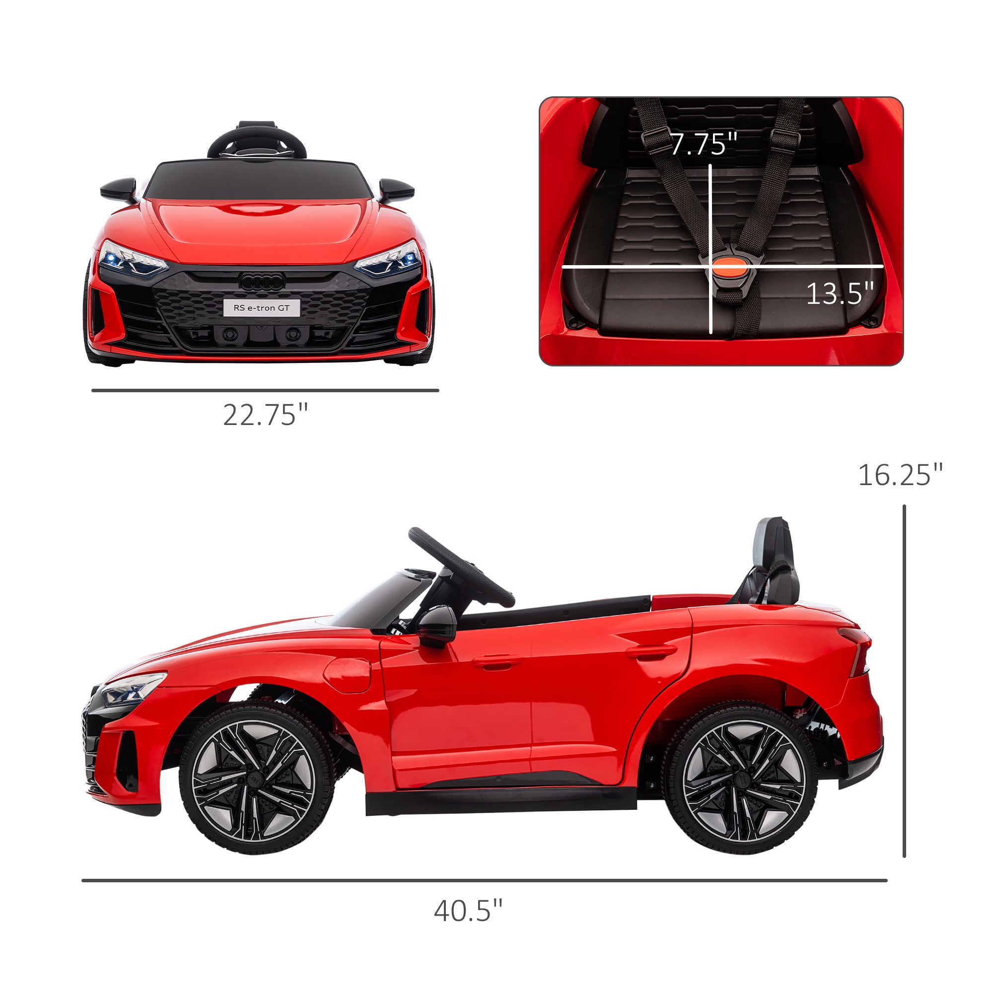 Licensed RS e-tron GT 12V Ride On Car Truck for Kids, Electric Car Ride On Vehicle w/Parent Remote Control, Music, Lights, for Toddlers, Red