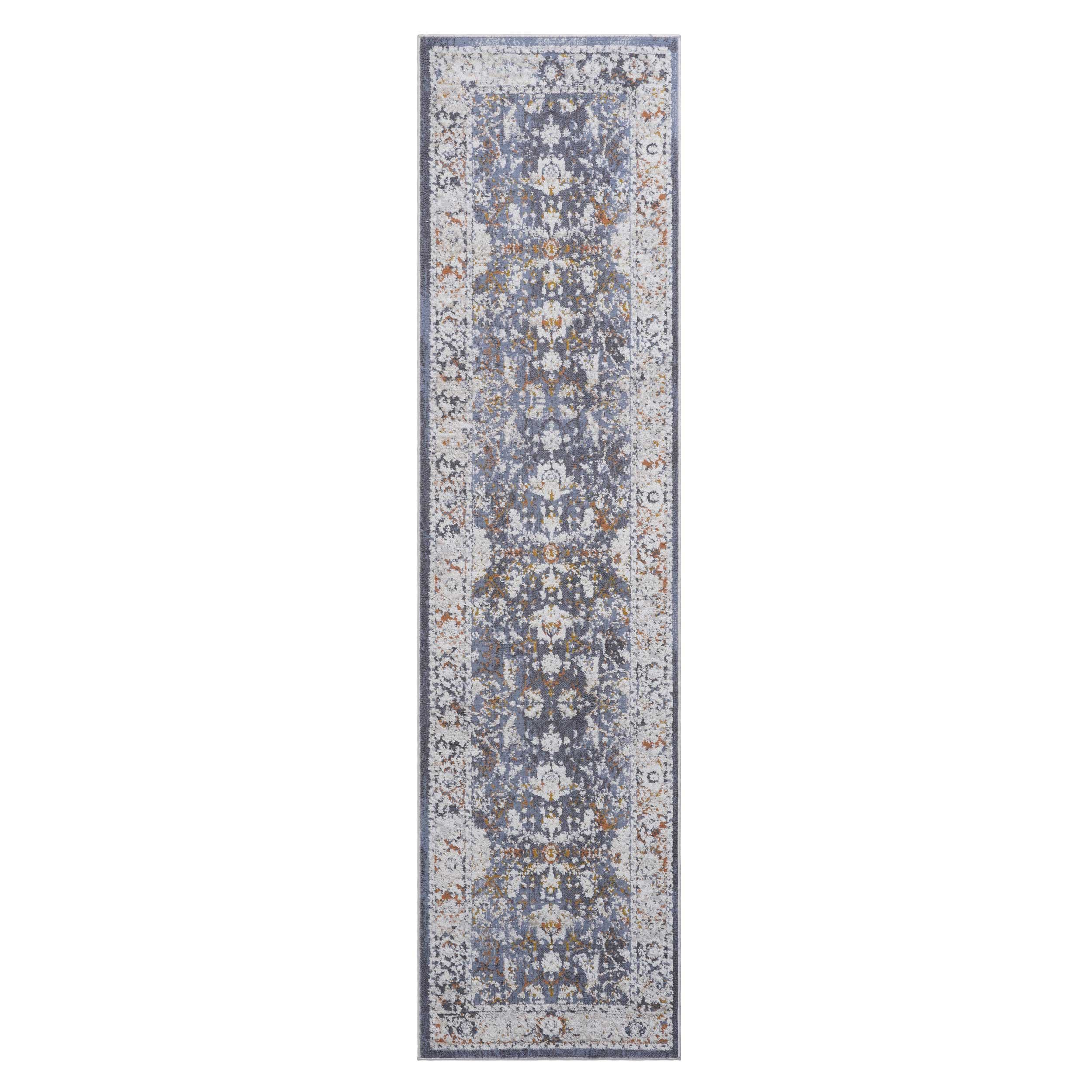 Naar 2x8 Traditional Stain-Resistant Area Rug with Non-Shedding Design and Cotton Backing, Kid and Pet-Friendly Carpet, 96" L x 26" W x 0.3" H, Blue