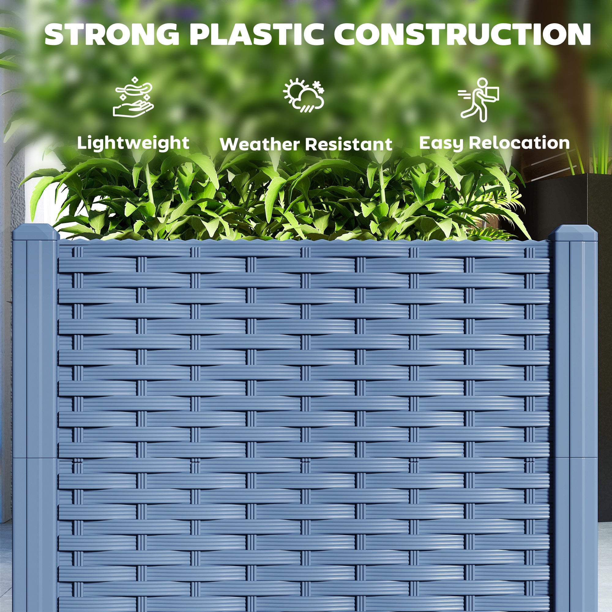 Plastic Raised Garden Bed, 5 x 1 x 1 ft Outdoor Flower Box with Drainage Holes for Vegetables, Herbs, Blue