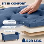 47" Storage Ottoman Bench, Tufted End of Bed Bench with Rolled Arms, Safety Hinge, Wood Legs for Bedroom, Blue