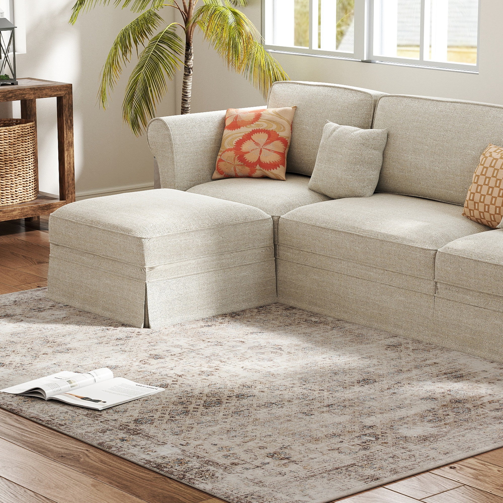 Machine Washable Area Rug 5x7, Non-Slip Traditional Floor Carpet for Living Room, Bedroom, Light Mixed-Brown