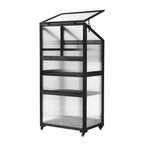 Portable Wood Greenhouse with Wheels & 3-Tier Shelf, Tall Cold Frame with Vented Roof for Balcony Garden, 31.5'' L x 22.5'' W x 62'' H, Black