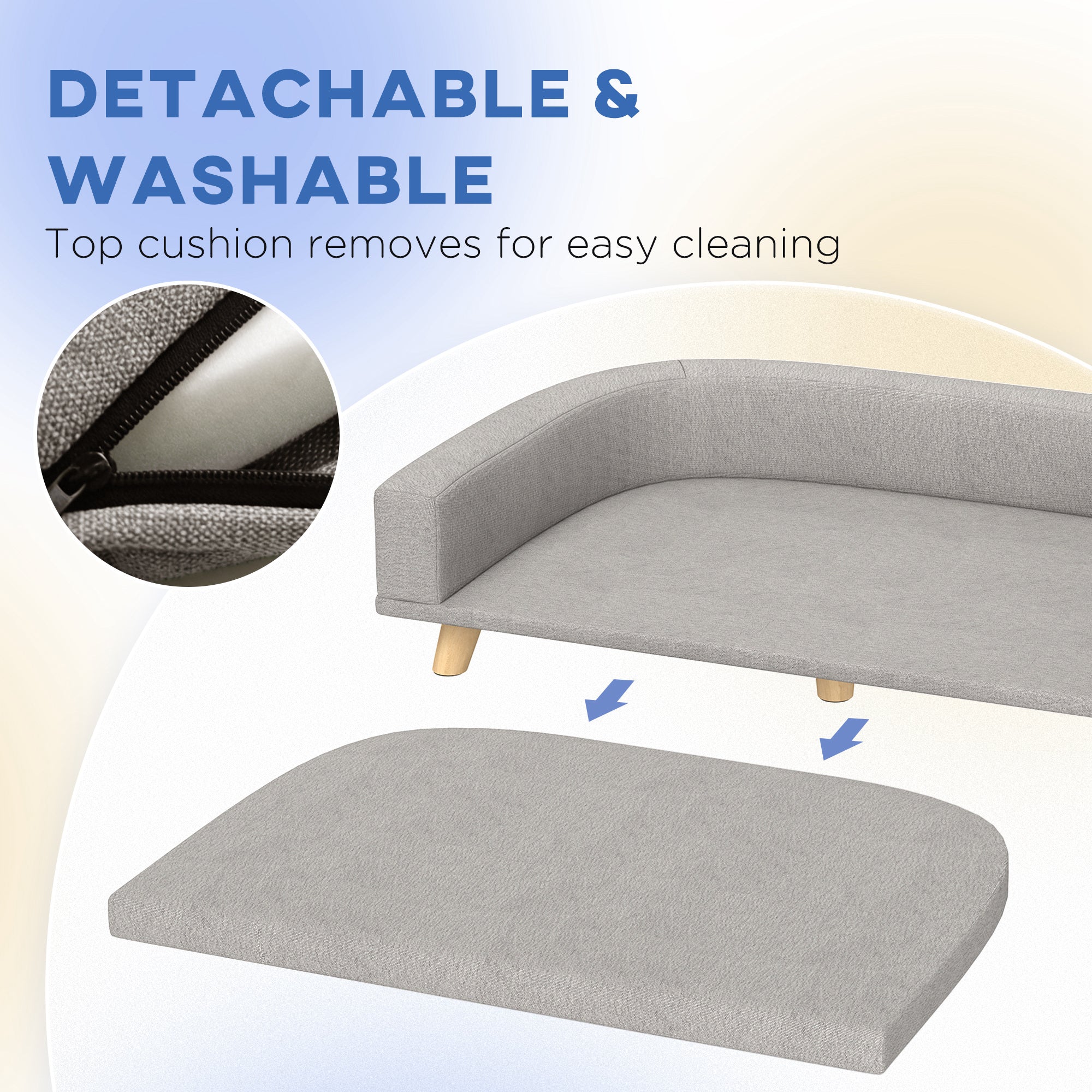 Dog Sofa Couch Bed with Washable Cushion for Large Dogs, Cats, Gray