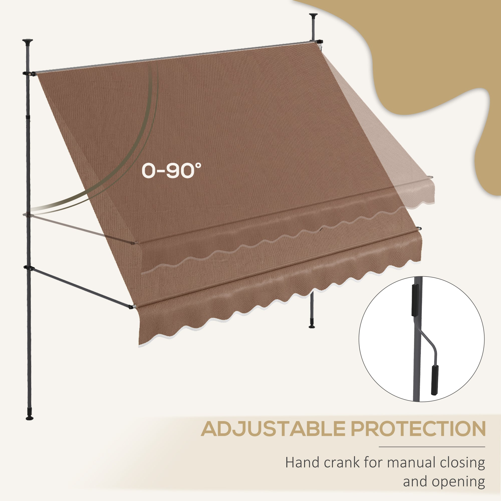 10' x 4' Manual Retractable Awning, Non-Screw Patio Awning, UV Resistant, for Window or Door, Coffee