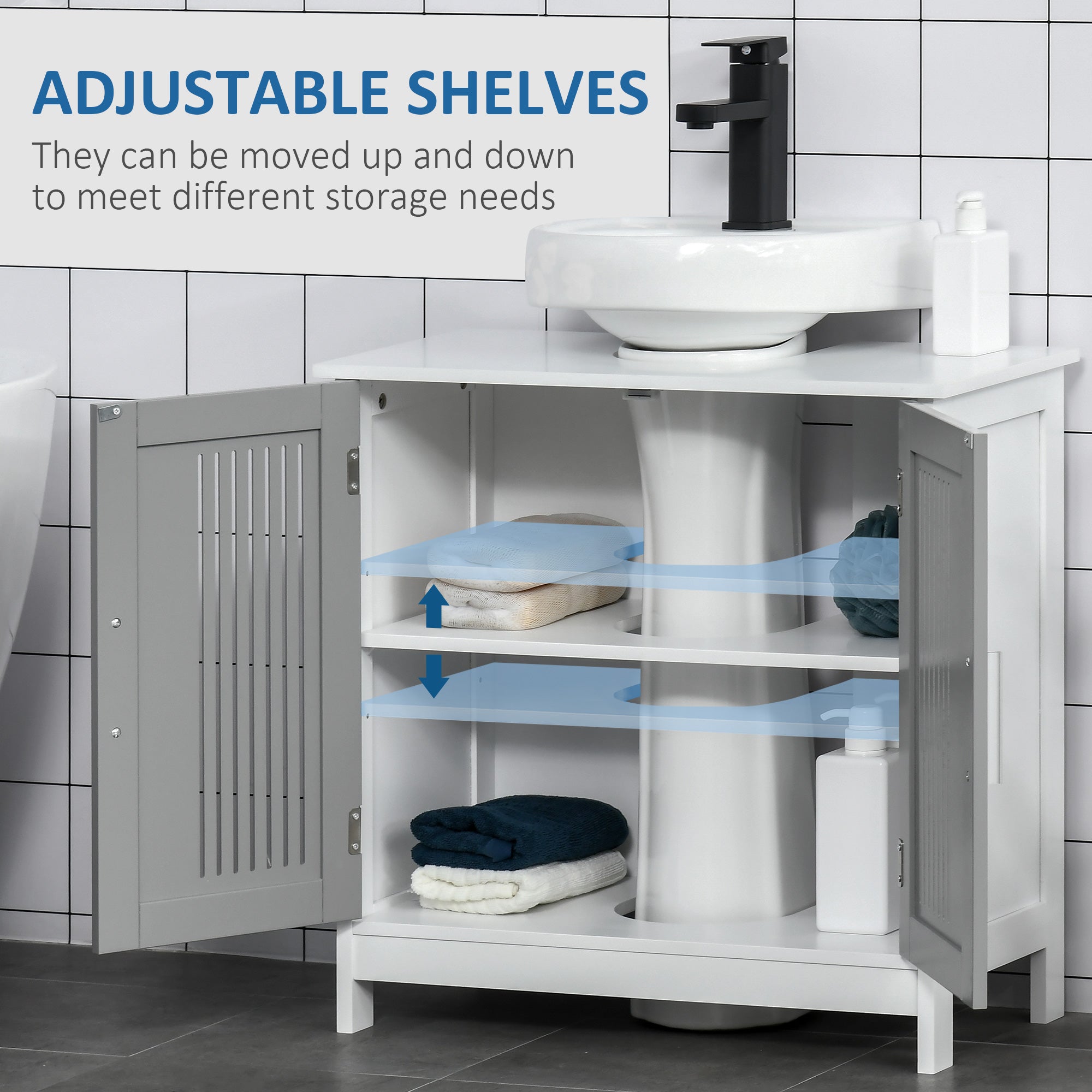 Under Sink Pedestal Storage Bathroom Cabinet, Gray White