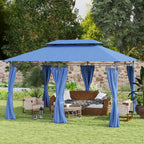 10' x 13' Double Roof Patio Gazebo, Outdoor Gazebo with Curtains, for Garden, Lawn, Backyard and Deck, Dark Blue