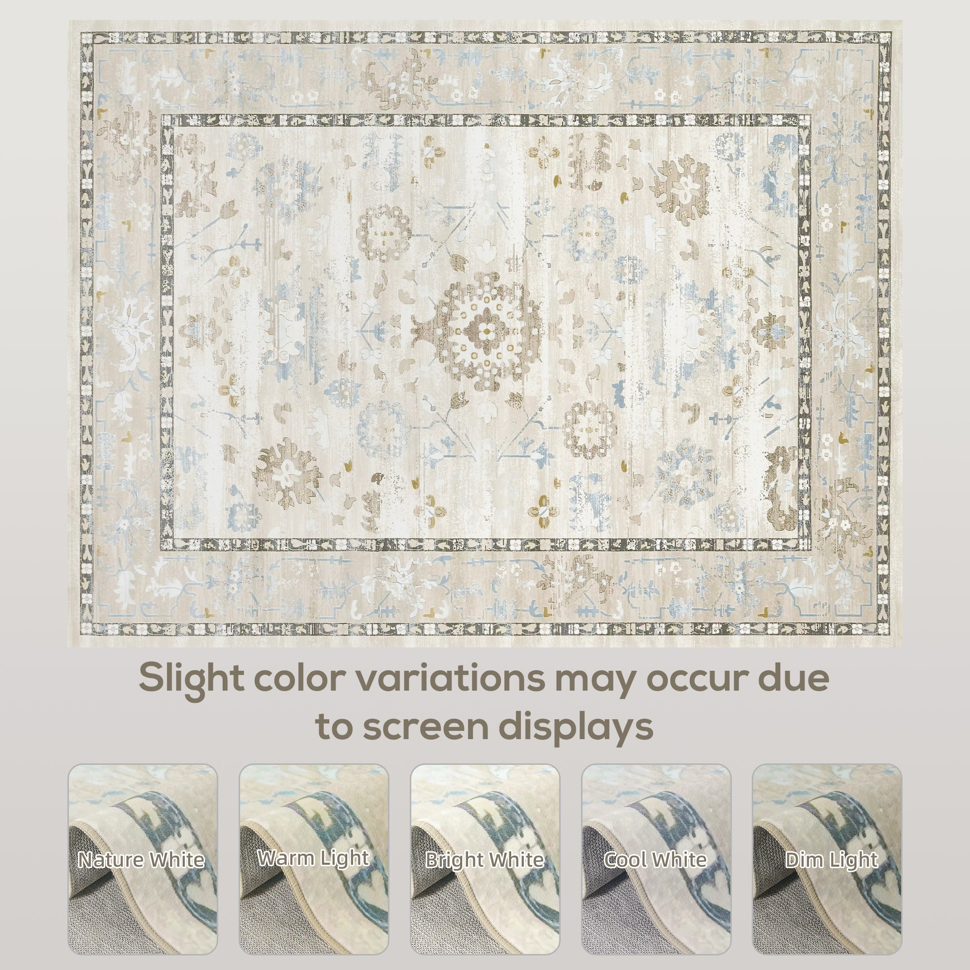 9x12 Area Rug, Indoor Boho Machine Washable Carpet for Living Room, Bedroom, Dining Room, Kitchen, Blue