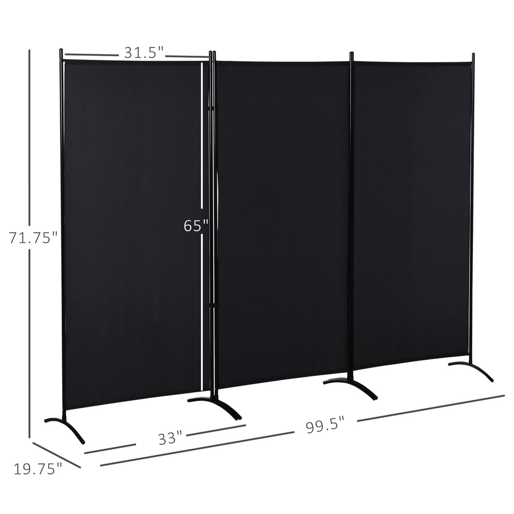 6' 3 Panel Room Divider, Indoor Privacy Screen for Home, Black