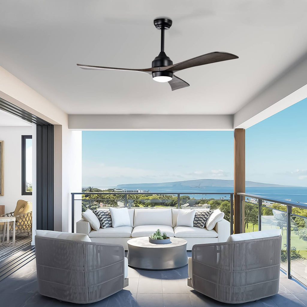 52" Ceiling Fan with Lights and Remote Control, Quiet DC Motor, 3 Blades, 6 Speed Levels, Reversible, for Indoor Patio, Living Room, Bedroom, Office, Matte Black
