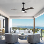 52" Ceiling Fan with Lights and Remote Control, Quiet DC Motor, 3 Blades, 6 Speed Levels, Reversible, for Indoor Patio, Living Room, Bedroom, Office, Matte Black