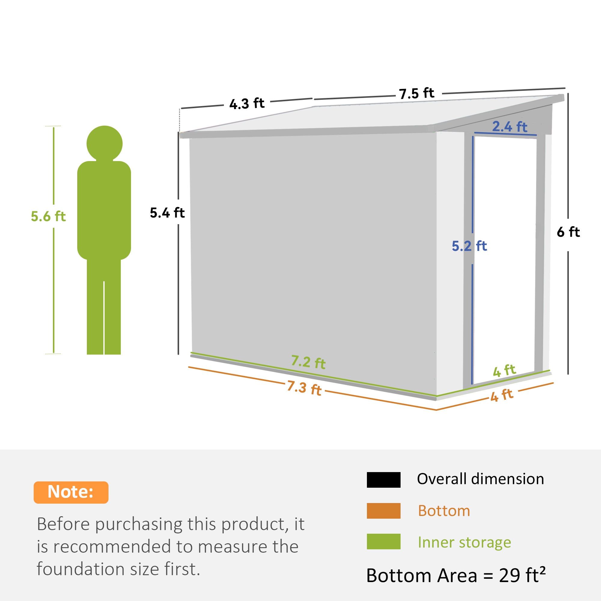 4' x 8' Lean to Garden Storage Shed, Outdoor Metal Tool House with Lockable Door Vents for Backyard Patio Lawn, Light Gray