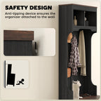 3-in-1 Hall Tree with Shoe Storage, Coat Rack with Bench, Entryway Furniture with Five Hooks, Black Wood Grain