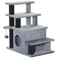 Adjustable Height 3 Step/4 Step Cat Stairs with Cat Scratching Post, Cat Condo, Toy Ball, for Bed, Sofa, Couch, Gray