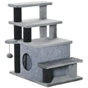 Adjustable Height 3 Step/4 Step Cat Stairs with Cat Scratching Post, Cat Condo, Toy Ball, for Bed, Sofa, Couch, Gray