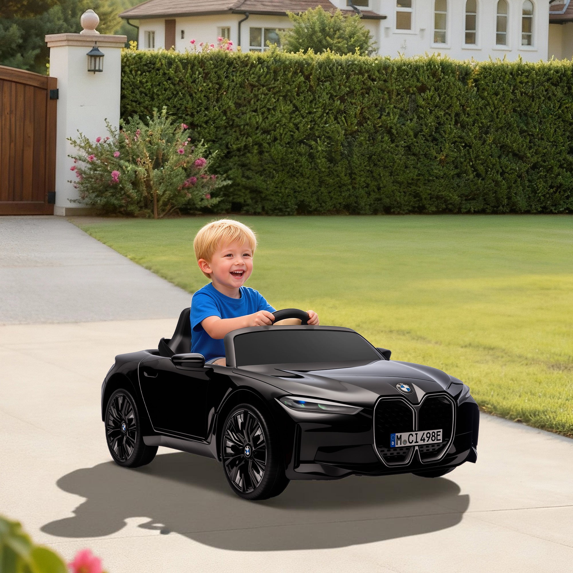 12V Electric Car for Kids with 2.4G Remote Control, Suspension, Black