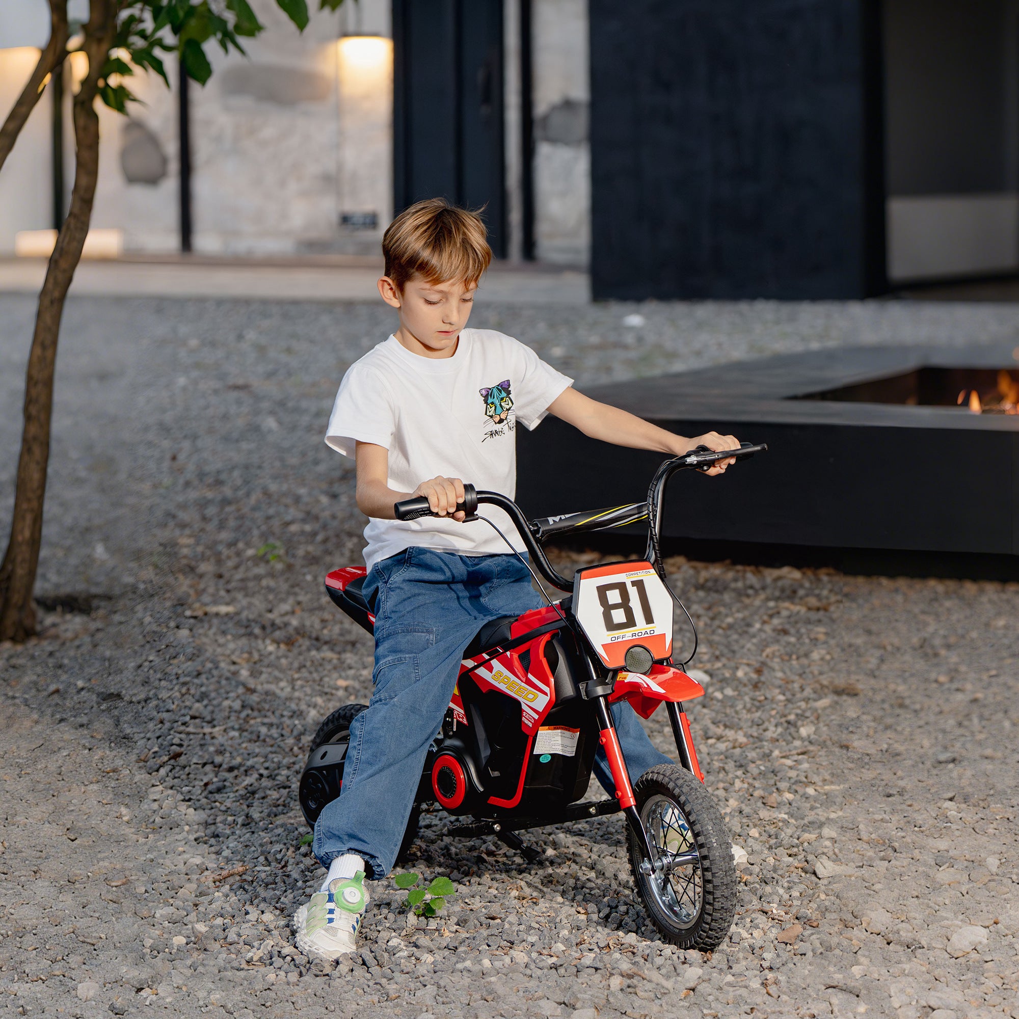 24V Kids Motorcycle, Electric Dirt Bike with 250W Motor, Up to 9.9 MPH, 12" Inflatable Tires and Rear Suspension, Red