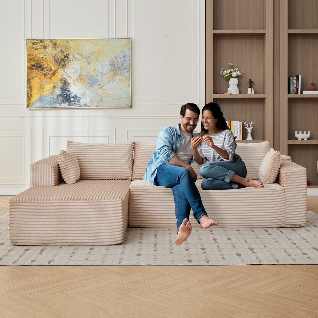 Compressed Sofa Minimalist Sectional with Comfy Chaise, Modular Oversized Sofa for Living Rooms, 110'' L x 70.5'' W x 23.5'' H, Beige