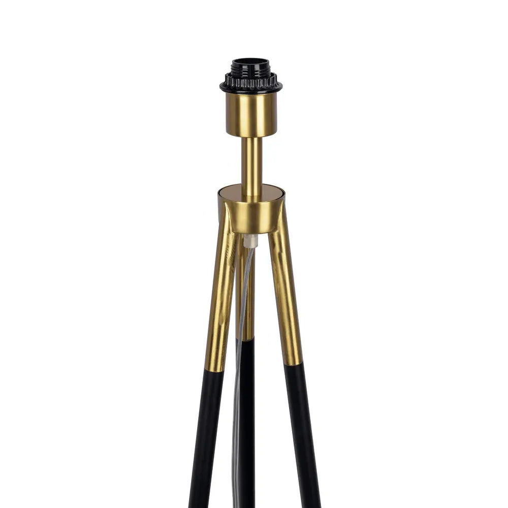 Elegant Brassed Floor Lamp with On/Off Switch, Triple Legs, Fabric Shade, Ideal for Home Decor, 15" L x 15" W x 60" H, Black+White
