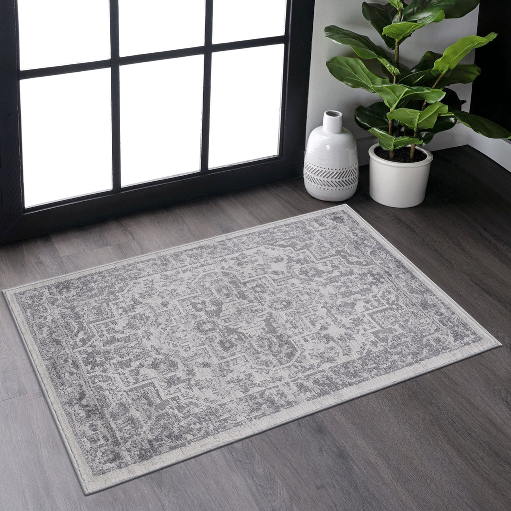 Naar 2x3 Stain-Resistant Area Rug with Non-Shedding Design and Cotton Backing, Kid and Pet-Friendly Carpet, 36" L x 24" W x 0.35" H, Silver