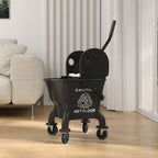 Mop Bucket with Wringer on Wheels for Floor Cleaning, 27.5 Quart Down Press Wringer with Handle and Mop, Black