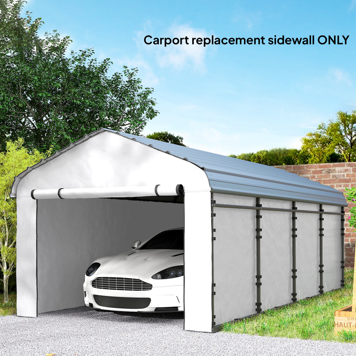 Carport Replacement Sidewall Panel for 10' x 15' Carports, UPF50+ Waterproof Replacement Side Wall Cover, White