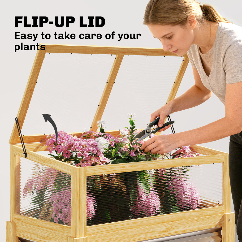Raised Garden Bed with Mini Greenhouse, Elevated Planter Box with Legs and Bed Liner for Flowers, Vegetables