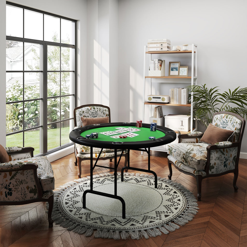 Poker Table Foldable 47" Round Casino Folding Game Table for 8 Players with Cup Holders, Green