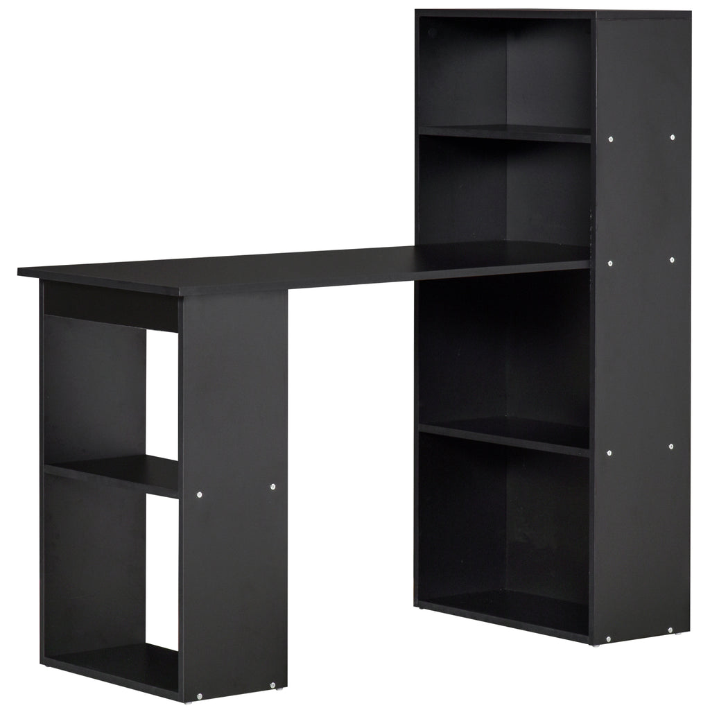 Computer Desk with 6-Tier Storage Shelves, Writing Desk Workstation with Bookshelf for Home Office, Black