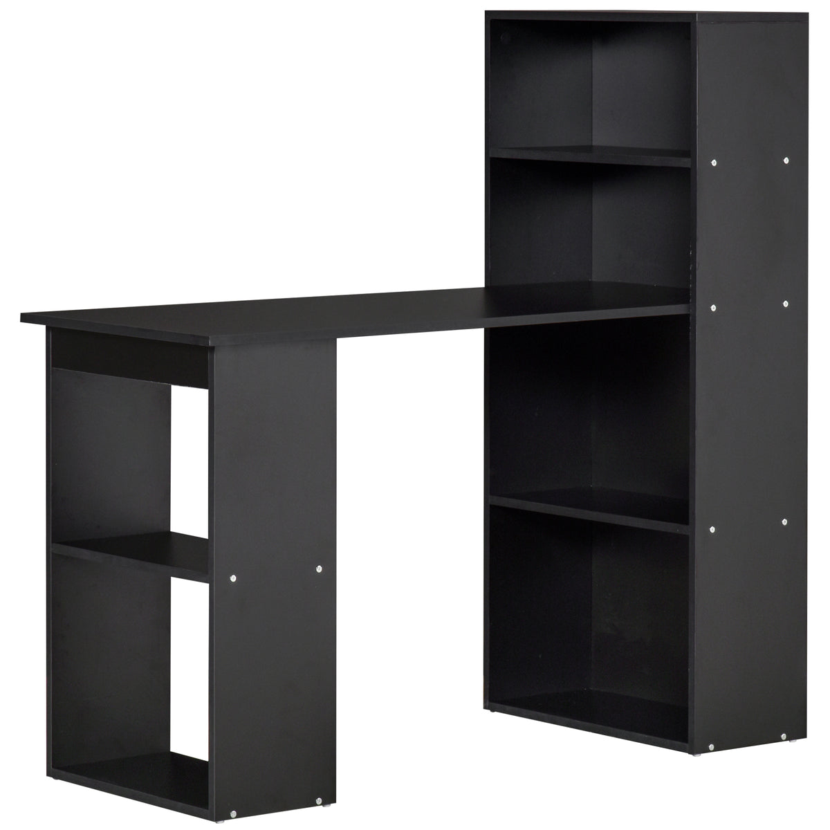 Computer Desk with 6-Tier Storage Shelves, Writing Desk Workstation with Bookshelf for Home Office, Black