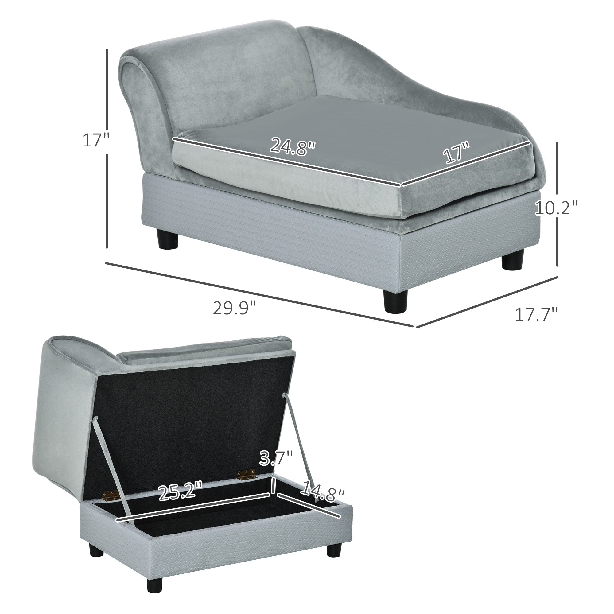 Luxury Fancy Dog Couch with Hidden Storage, Small Dog Sofa Bed with 2" Soft Foam, Modern Pet Furniture for Puppies & Little Breeds, Pale Gray
