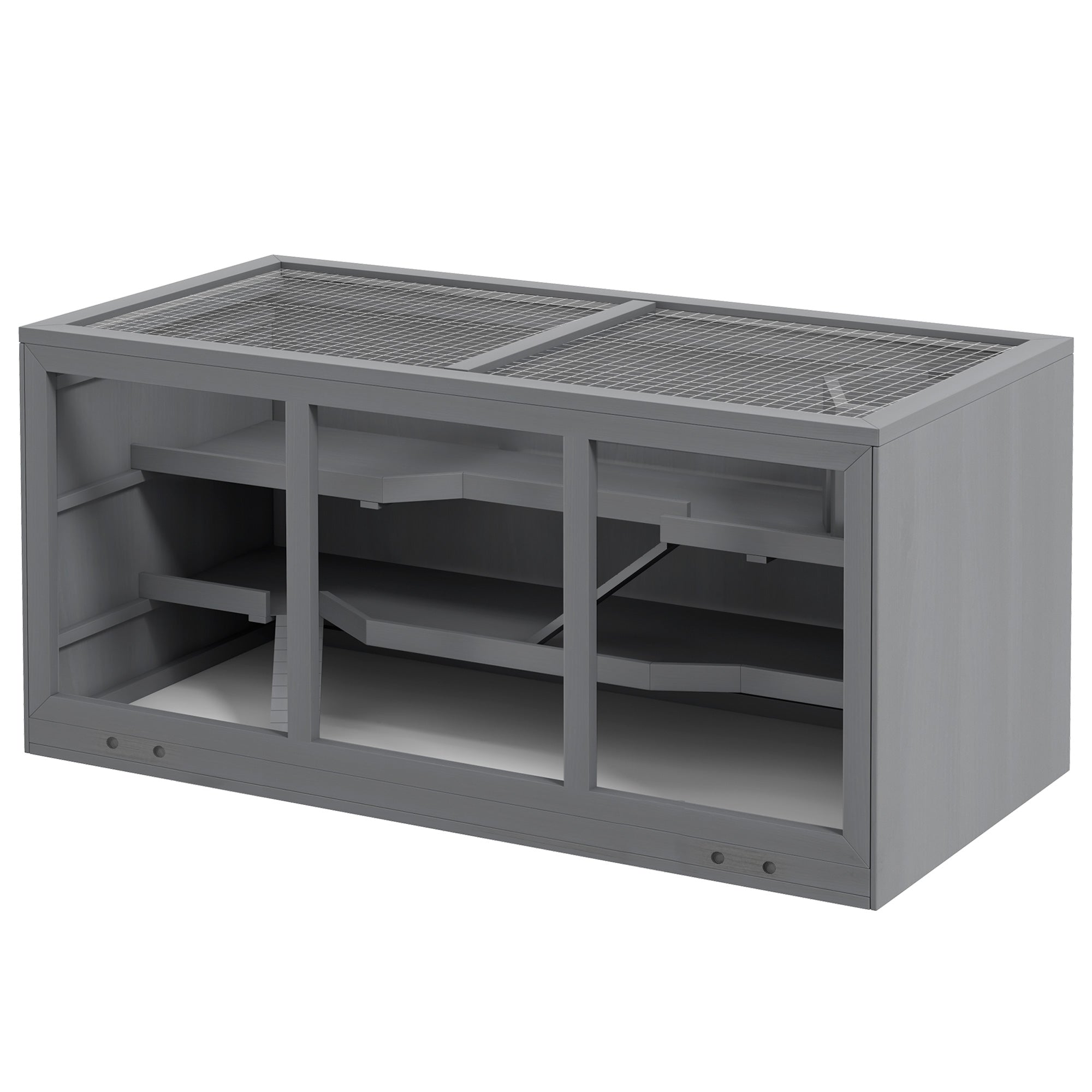 Extra Large Wooden Hamster Cage with Opening Roof, Hut, Ramps, Gray