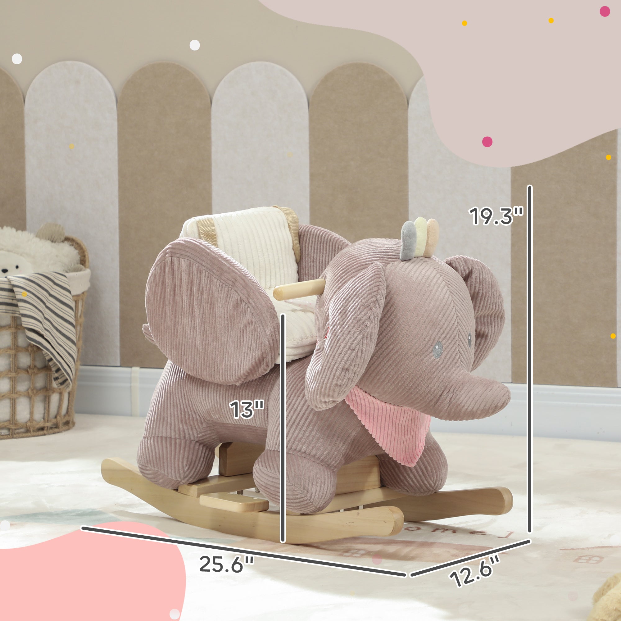 Baby Rocking Horse with Seat, Kids Ride On Toy with Realistic Elephant Sound and Safety Belt for 18 to 36 Months, Pink