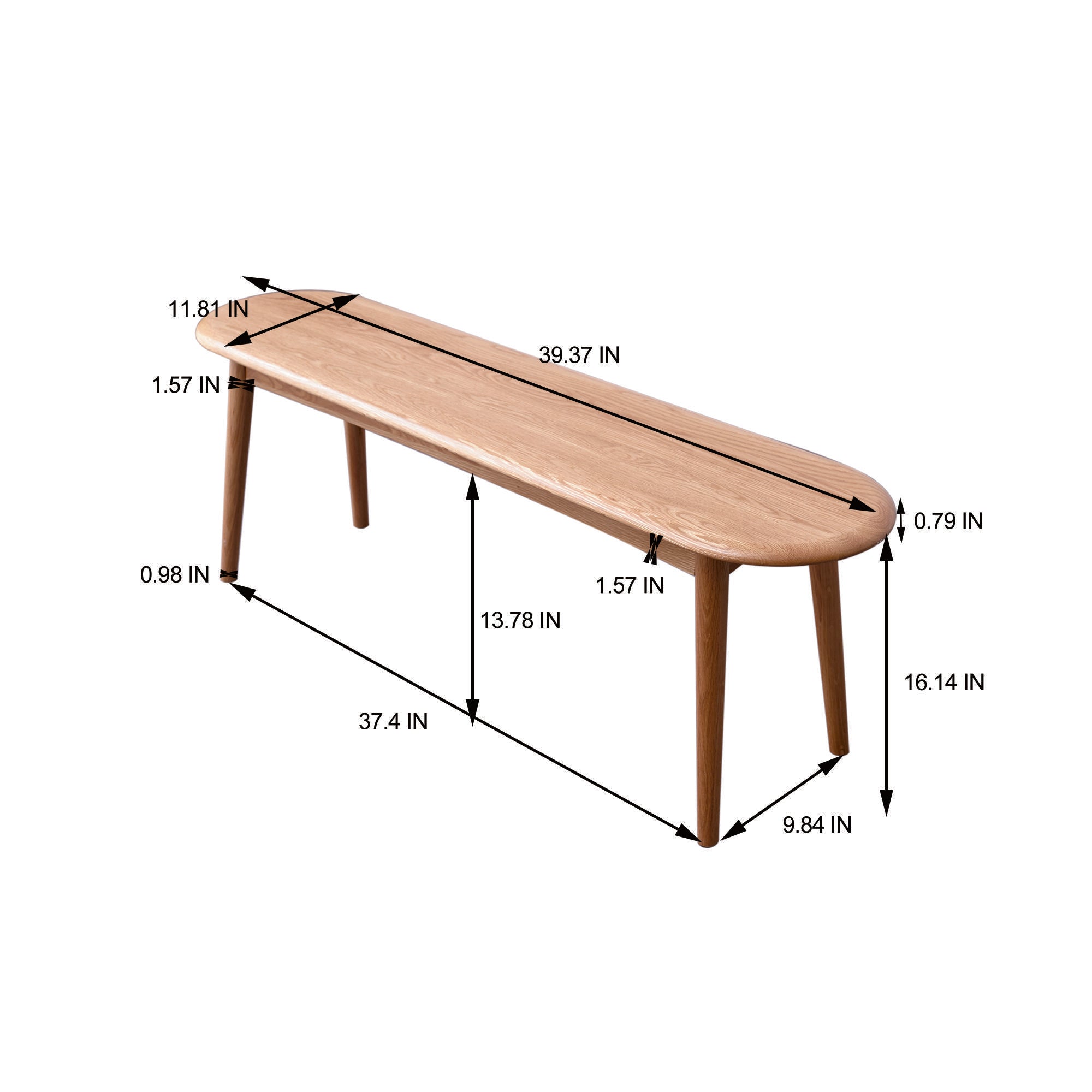 Multifunctional Dining Bench with Metal-Reinforced Construction, Sturdy Wood Bench for Entryway or Kitchen, 39.5″ L x 12″ W x 16″ H, Oak