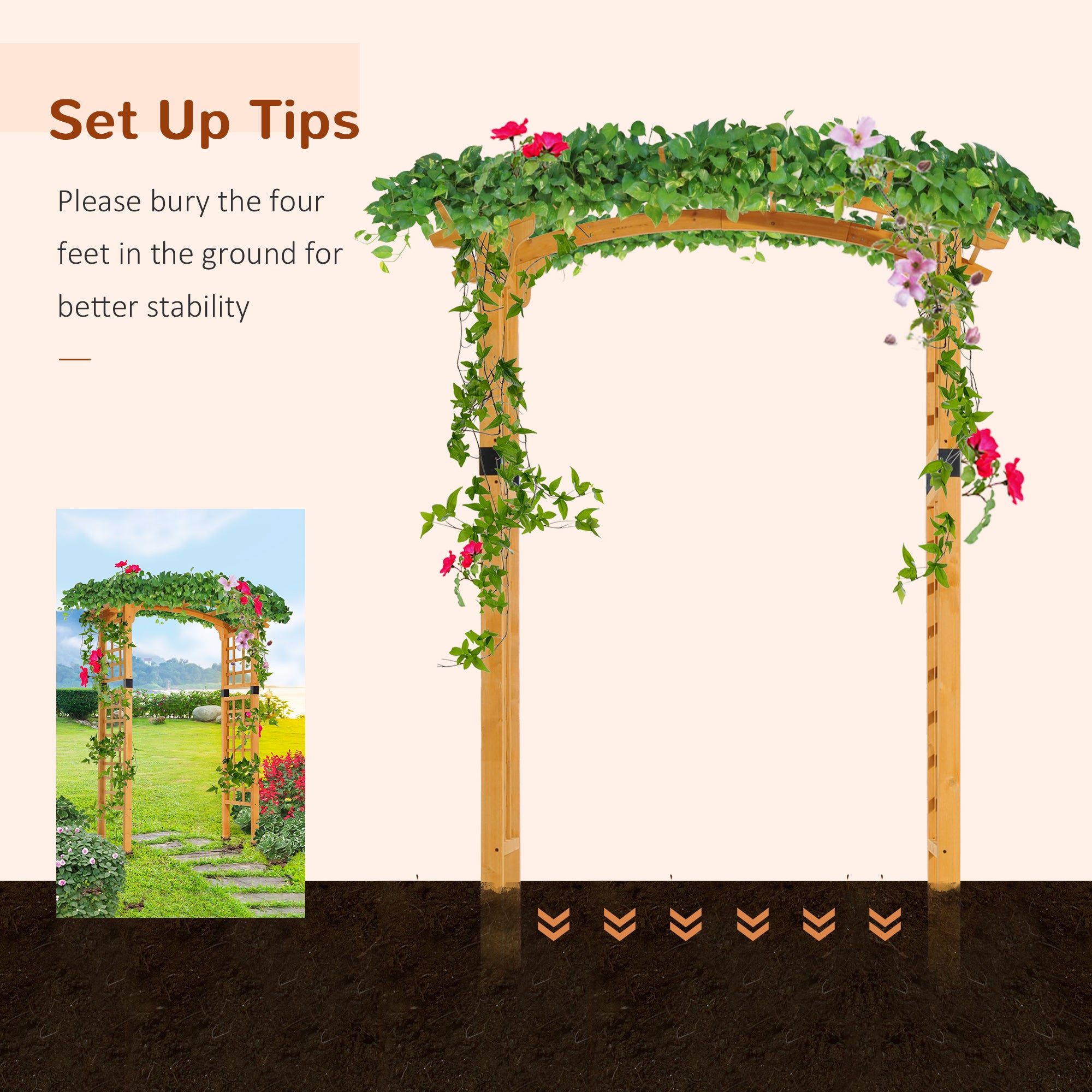 7.5' Fir Wood Round Outdoor Garden Pergola Style Arbor Arch Trellis