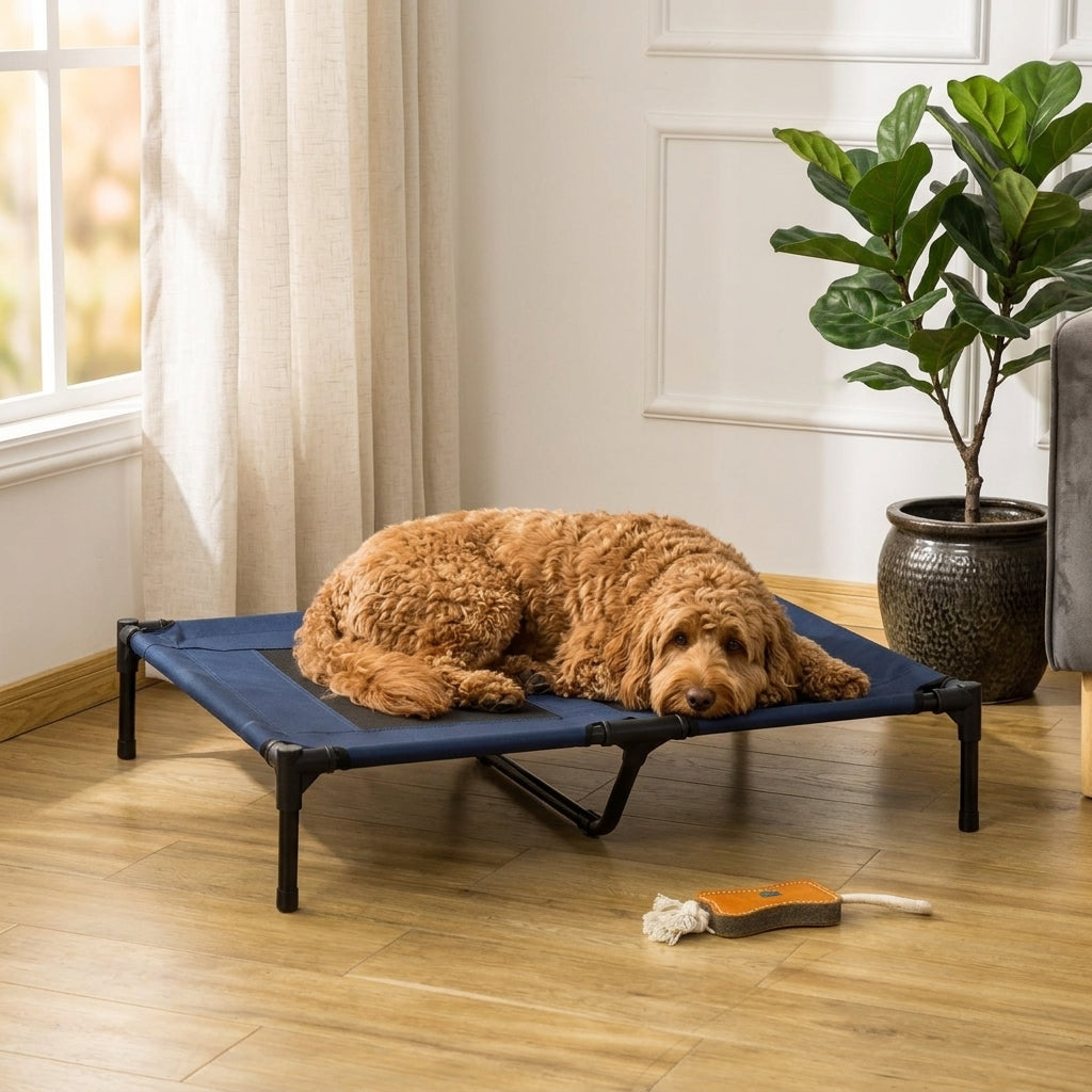36" x 30" Elevated Cooling Summer Dog Cot Pet Bed with Mesh Ventilation - Blue