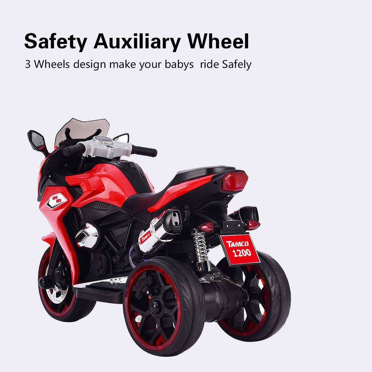 12V Kids Electric Ride-On Motorcycle with LED Lighted Wheels and Bluetooth MP3, Motorbike Perfect for Ages 3–6, 41.5" L x 18" W x 25" H, Red