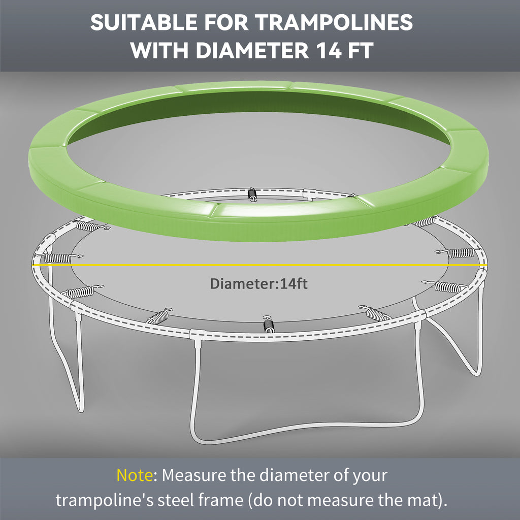 14FT Trampoline Spring Cover, Safety Trampoline Pad Replacement, Waterproof and Tear Resistant, All Weather Trampoline Accessories, No Holes for Pole, Green