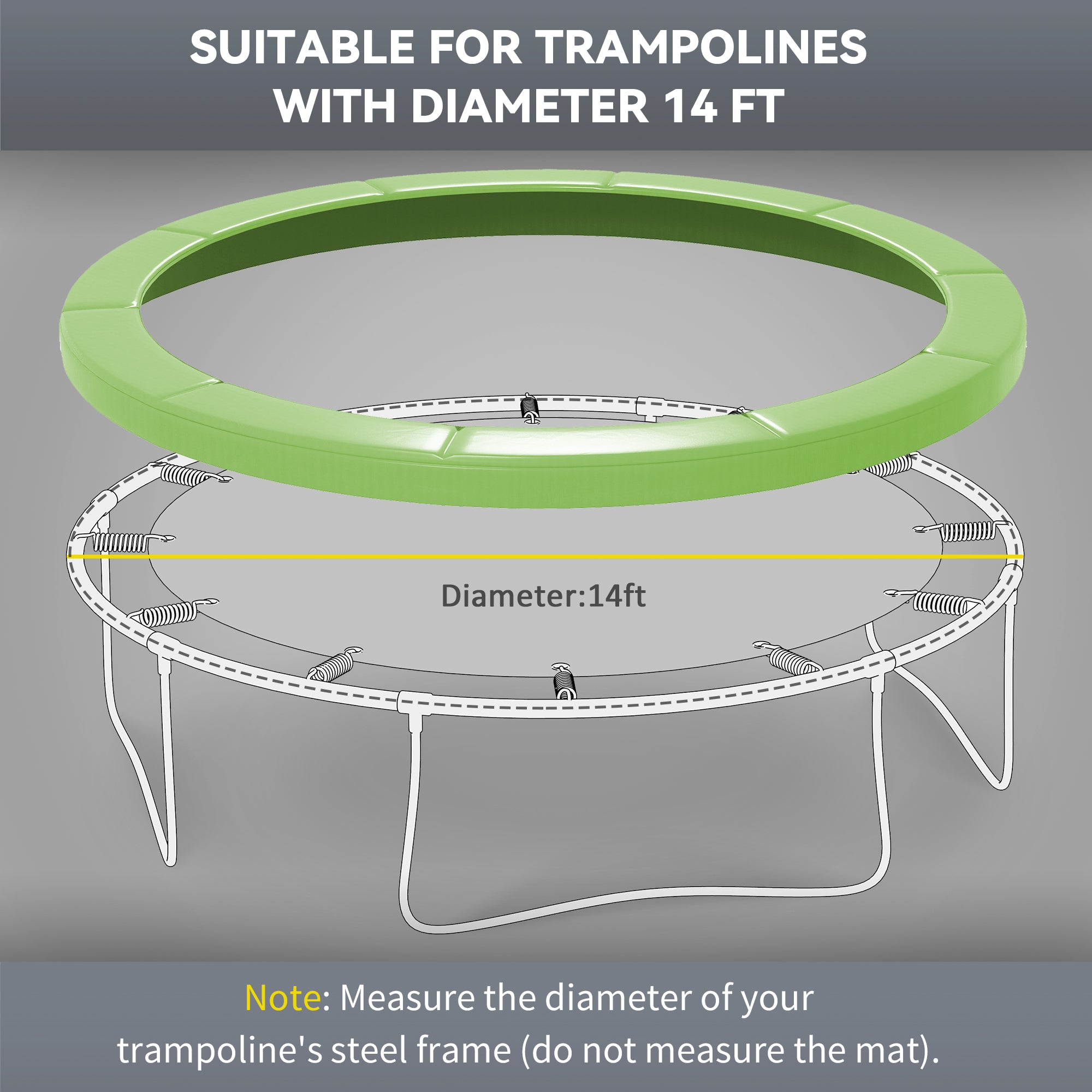 14FT Trampoline Spring Cover, Safety Trampoline Pad Replacement, Waterproof and Tear Resistant, All Weather Trampoline Accessories, No Holes for Pole, Green