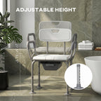 3-in-1 Shower Chair with Back and Arms, Height Adjustable Bedside Commode, Raised Toilet Seat with Non-Slip Rubber Foot Pad for Seniors, Disabled, White