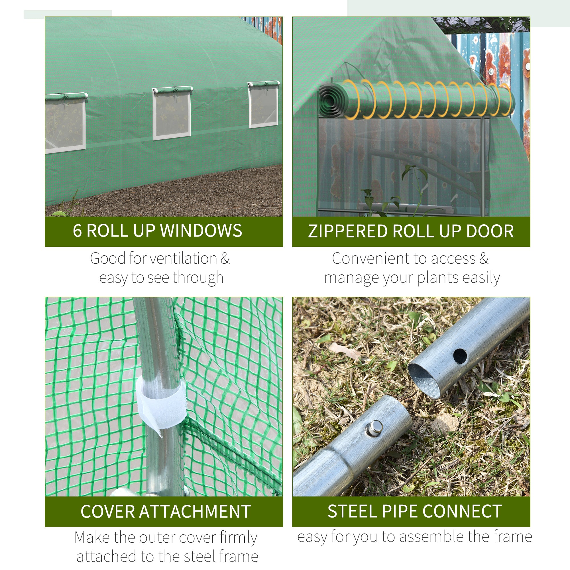 11.5' x 10' x 6.5' Outdoor Portable Walk-In Tunnel Greenhouse with Windows-Deep Green