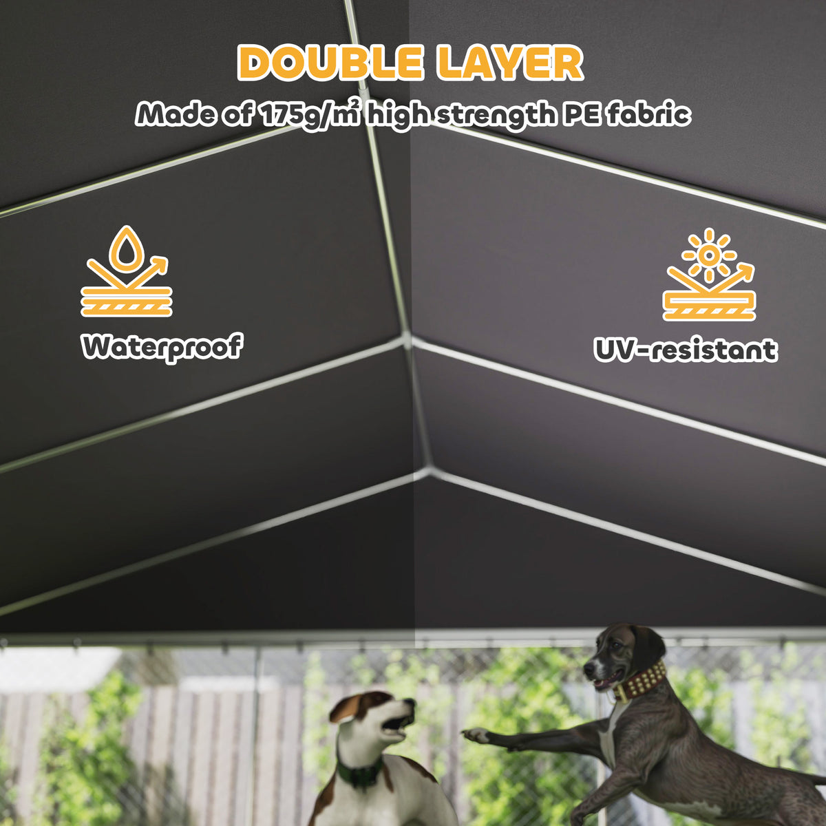 Heavy Duty Outdoor Dog Kennel with Waterproof Roof, Secure Latch, Chain Link Dog Run for Backyard, 19.7' x 19.7' x 8.9'
