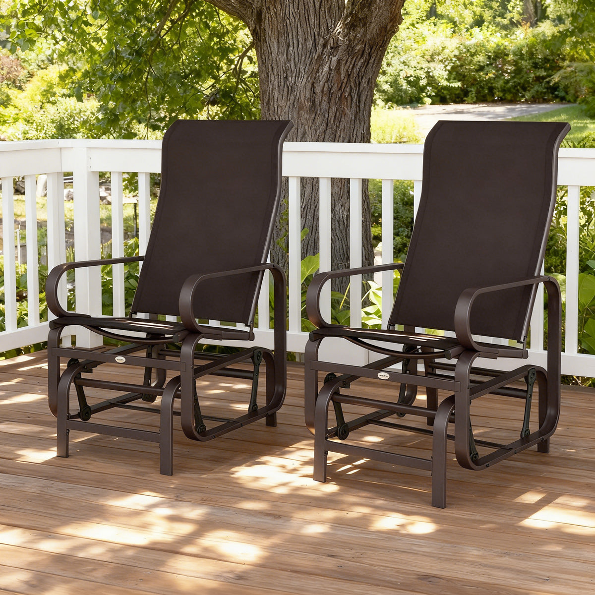 Gliding Lounger Chair Set of 2, Single Rockers with Lightweight Metal & Mesh Construction, Brown