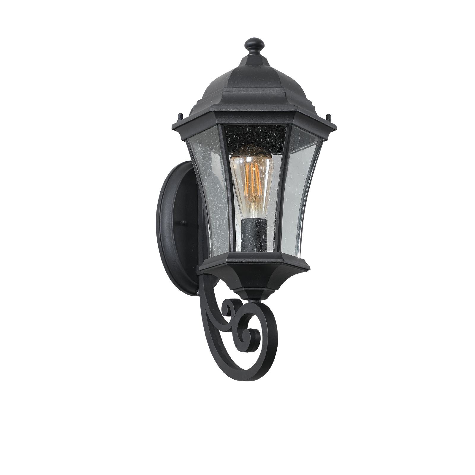 Vintage Wall-Mounted Outdoor Lantern Light with Weather-Resistant, Aluminum Sconce for Porch, Patio, 11" L x 9.5" W x 19.5" H, Black