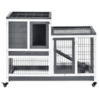 Wooden Rabbit Hutch Elevated Bunny Cage Indoor Small Animal Habitat with Enclosed Run with Wheels, Ramp, Removable Tray for Rabbits, Chickens, Ducks, Guinea Pigs, Gray