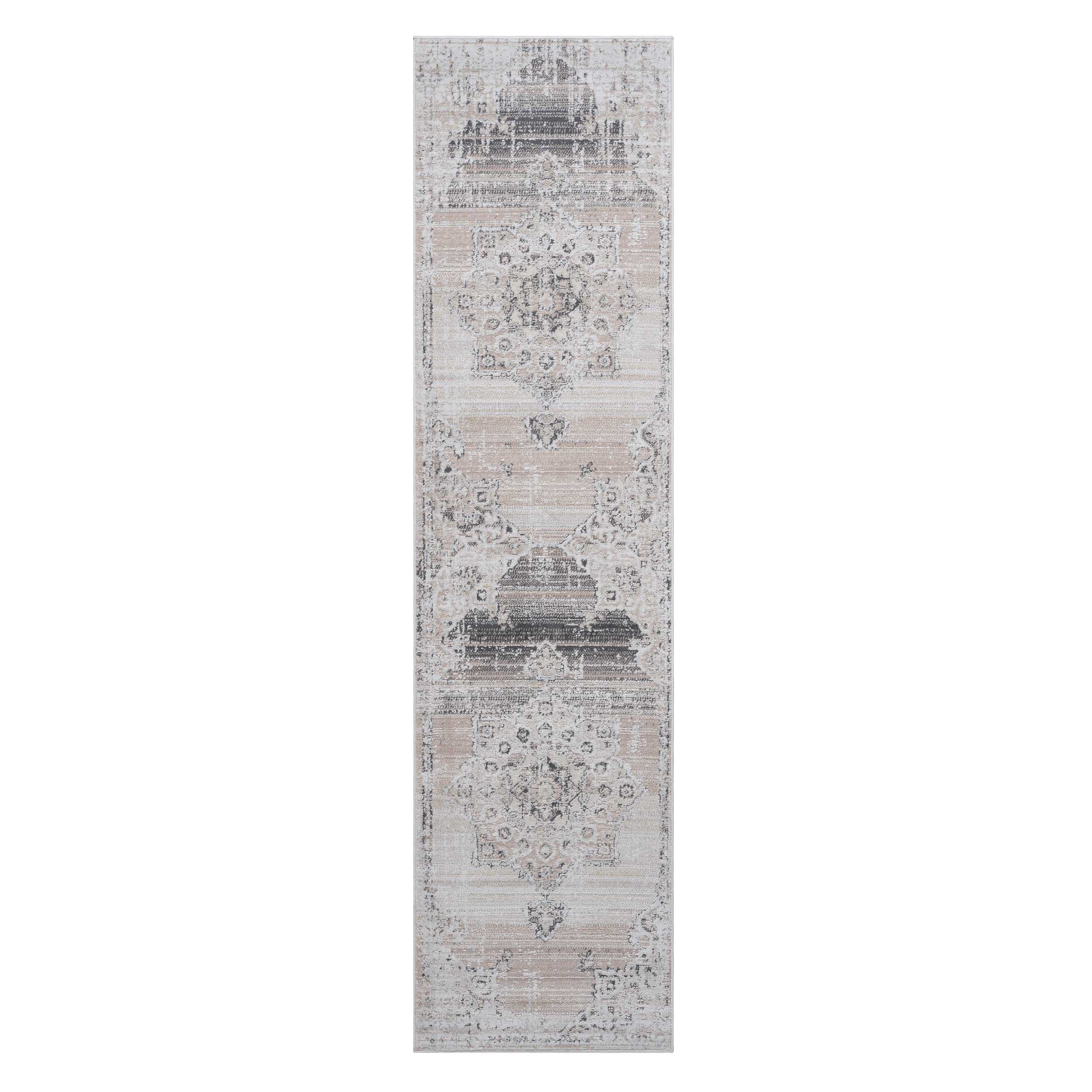 Naar 2x8 Traditional Stain-Resistant Area Rug with Cotton Backing, Medium Pile, Kid and Pet-Friendly Carpet, 96" L x 26" W x 0.3" H, Cream
